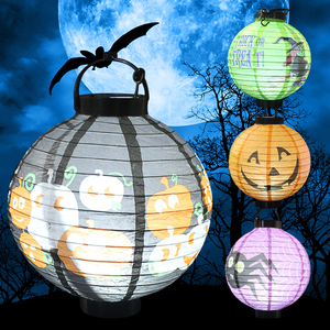 万圣节装饰道具灯笼手提南瓜灯杰克骷髅蝙蝠手提灯悬挂纸灯笼发光