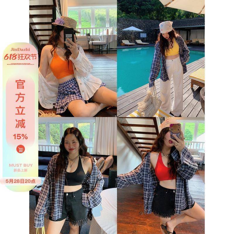 金大支高级感挂脖吊带上衣女2025新款夏季辣妹穿搭大码胖mm背心
