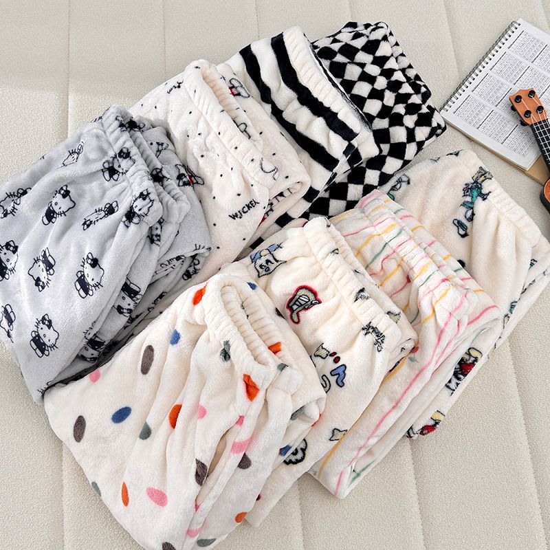 单条珊瑚绒加厚保暖睡裤女冬