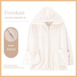 睡衣女款秋冬季珊瑚绒加绒加厚保暖可外穿开衫单件上衣家居服冬天