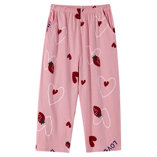 夏季女士纯棉七分睡裤女全棉五分裤家居大码200斤宽松薄款休闲裤