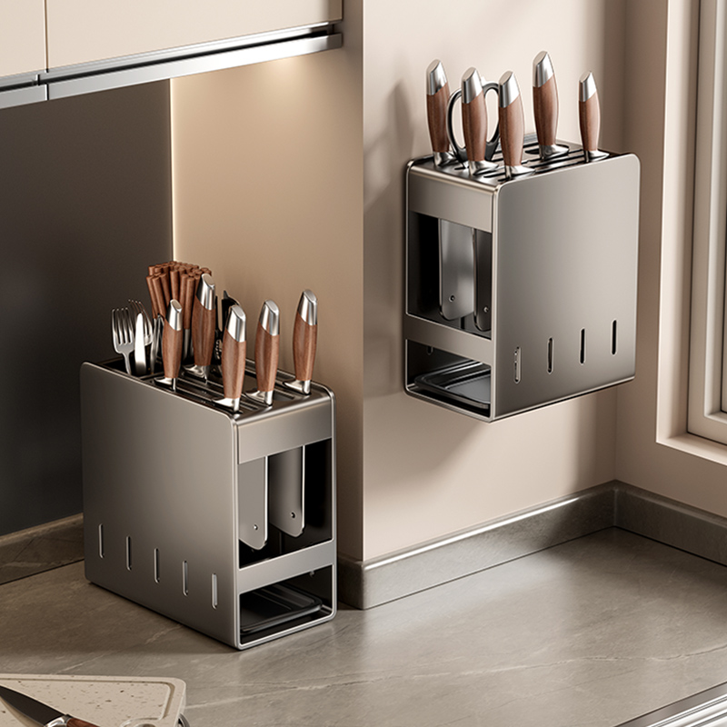 不锈钢刀架筷筒一体收纳架壁挂式