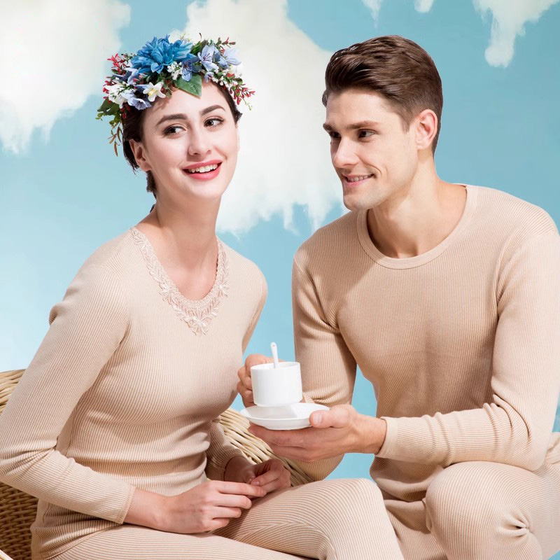 彩棉加绒保暖内衣情侣