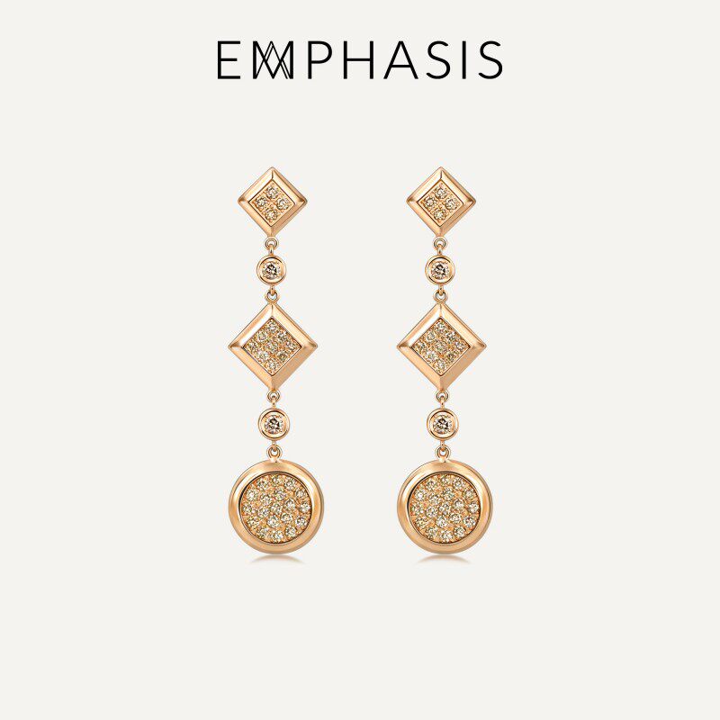 EMPHASIS艾斐诗「恒」系列18K玫瑰金镶嵌啡钻石耳环女91546E