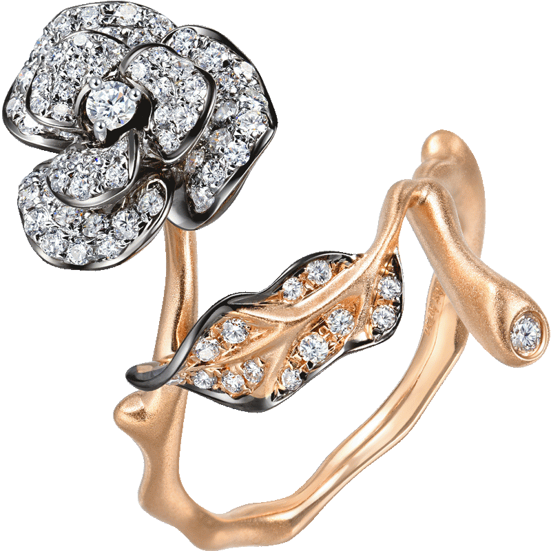 「颂」系列18K金镶钻玫瑰花戒指