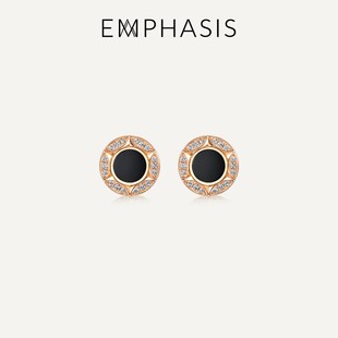 EMPHASIS艾斐诗「恒」系列18K玫瑰金黑玉髓钻石耳钉94602E预订