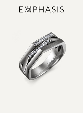 EMPHASIS艾斐诗「冠」系列18K黑金枪色钻石戒指指环93048R