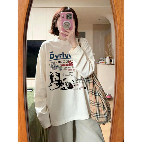 白色长袖T恤女早秋小众chic