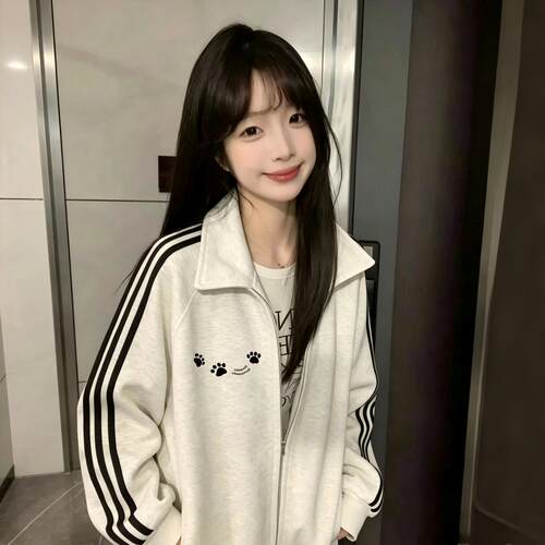 2026春秋少女三条杠开衫卫衣