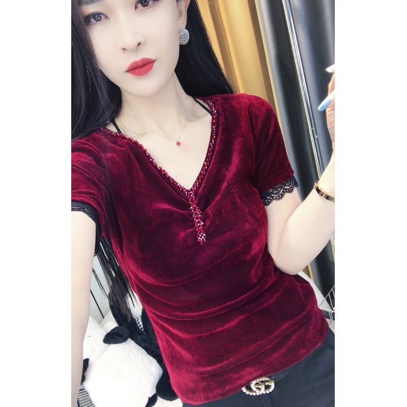 欧货夏装新款V领短袖T恤