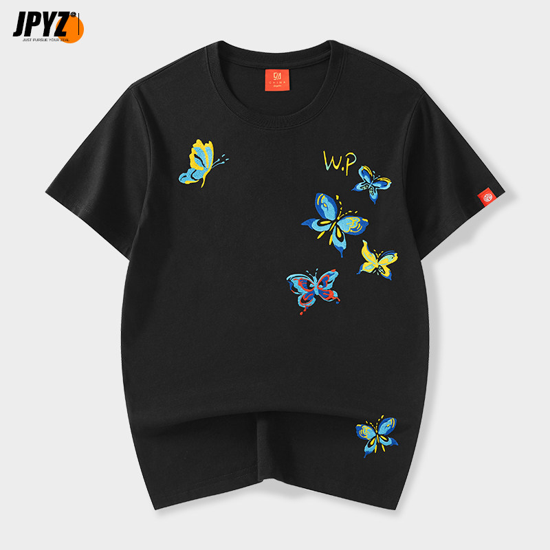 短袖t恤男夏季潮流男装2023新款宽松半袖上衣纯棉国潮刺绣体恤衫t