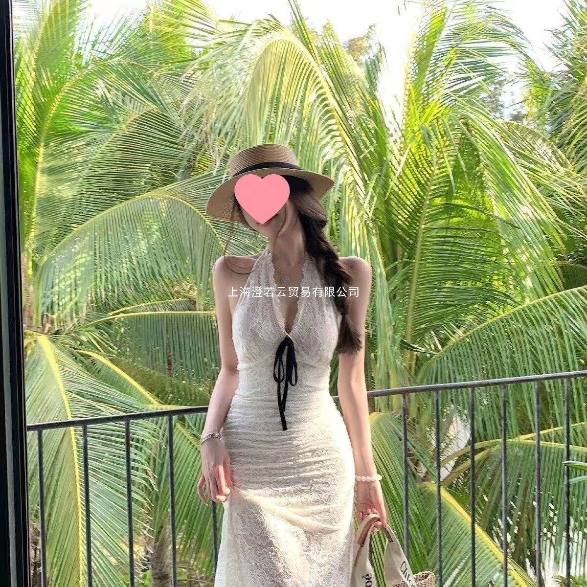 titi小姐姐挂脖式连衣裙性感露背裙子女夏季清冷感长裙度假休闲裙
