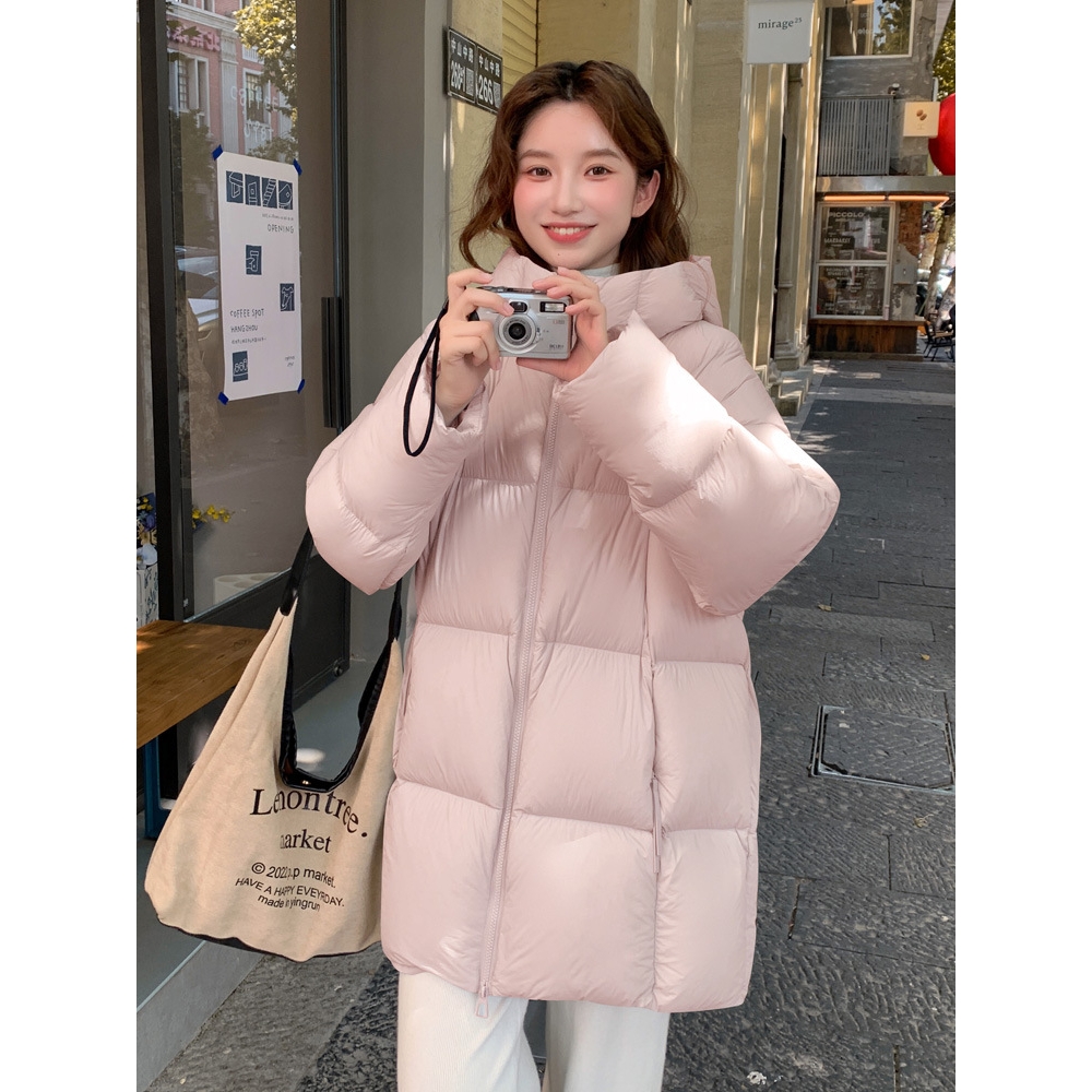 云朵泡芙羽绒棉服女中长款2025新款加厚连帽小个子棉袄面包服外套