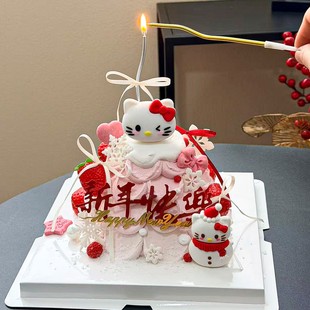 2026新年快乐蛋糕装饰插件kt猫凯蒂猫雪人跨年除夕春节烘焙摆件