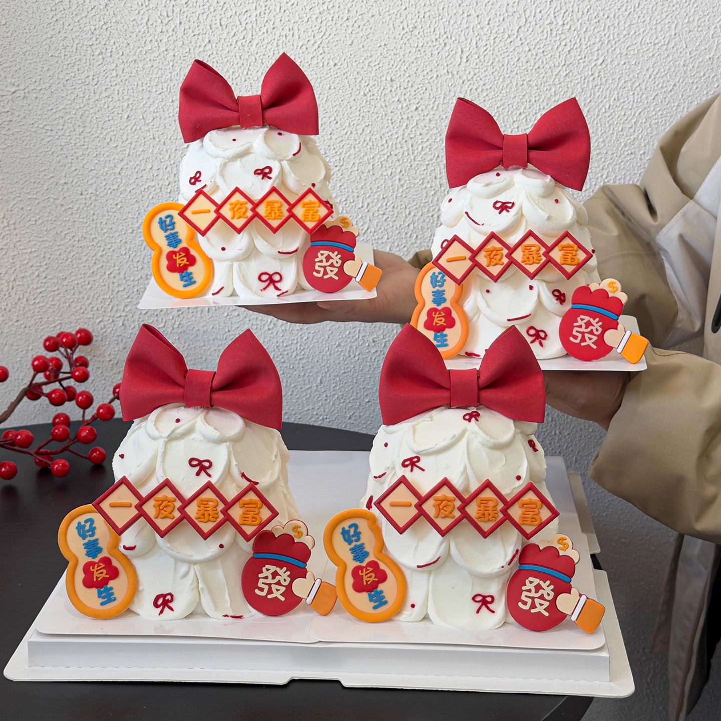 网红软胶一夜暴富蛋糕装饰好事发生祝福语蝴蝶结插牌新年暴富插件