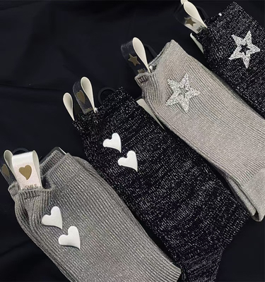 新款金银亮丝水钻爆闪星星-烫印爱心高筒堆堆袜定制个性款