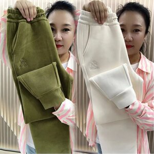 秋冬新款高腰弹力休闲运动裤女宽松刺绣束脚哈伦裤加厚显瘦防风裤