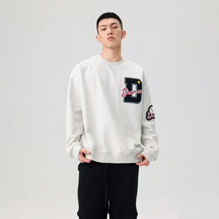 DUAMIN 美式复古420g重磅毛圈棒球刺绣植绒高街套头圆领卫衣情侣