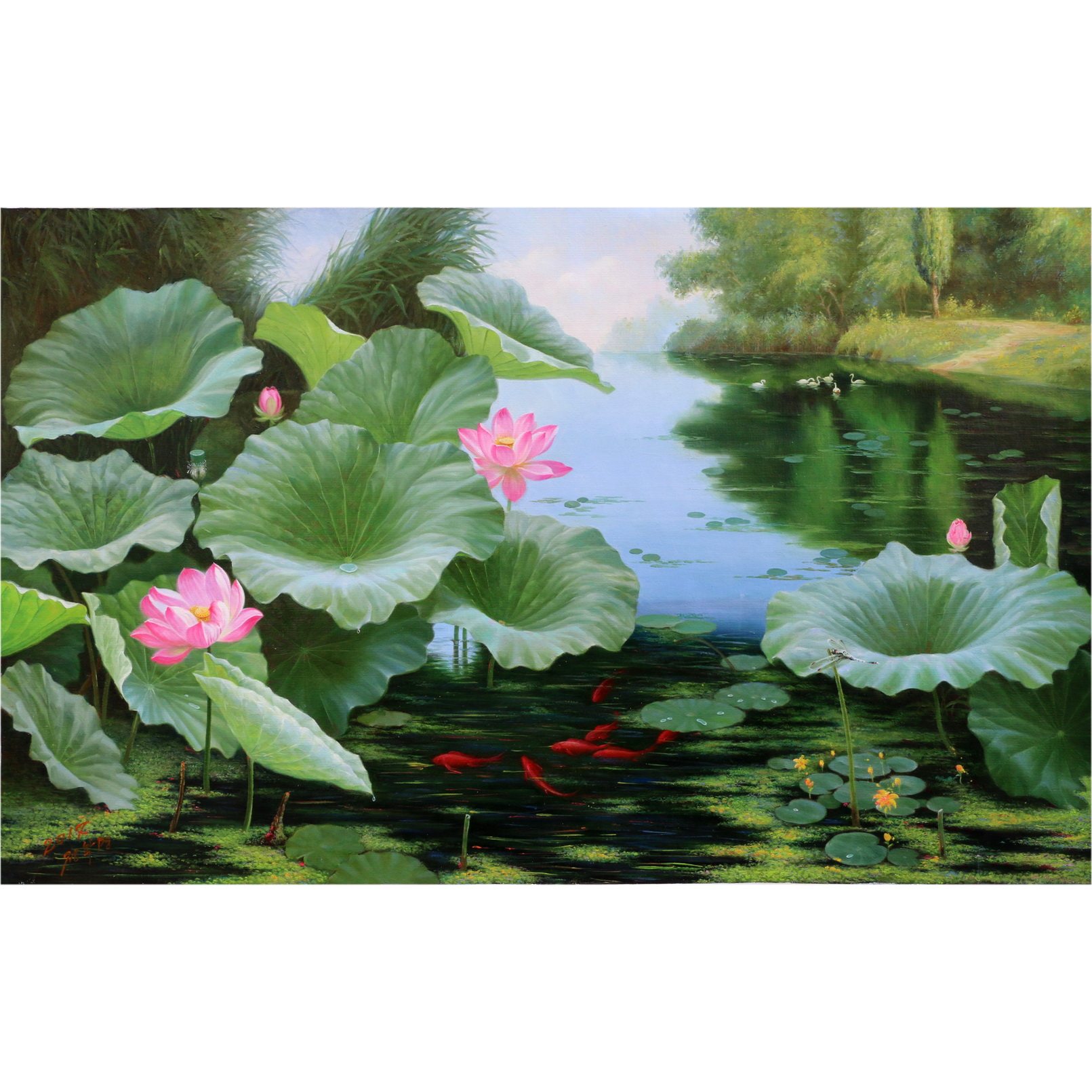 写实风油画纯手绘油画原作书房餐厅装饰画 郑学明《夏日荷塘》