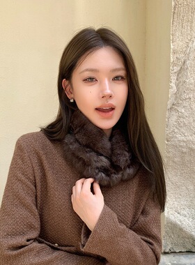 新款仿紫貂色软糯兔毛围脖女秋冬百搭磁吸扣三排真毛保暖围巾毛领