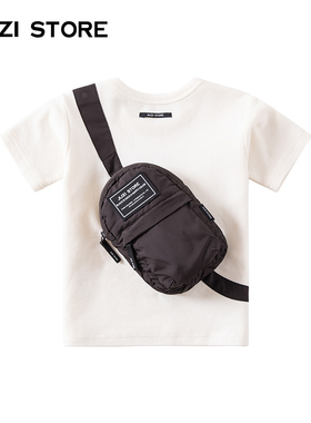 JUZI STORE童装双珠地后背包装饰短袖T恤中性男童女童1933203