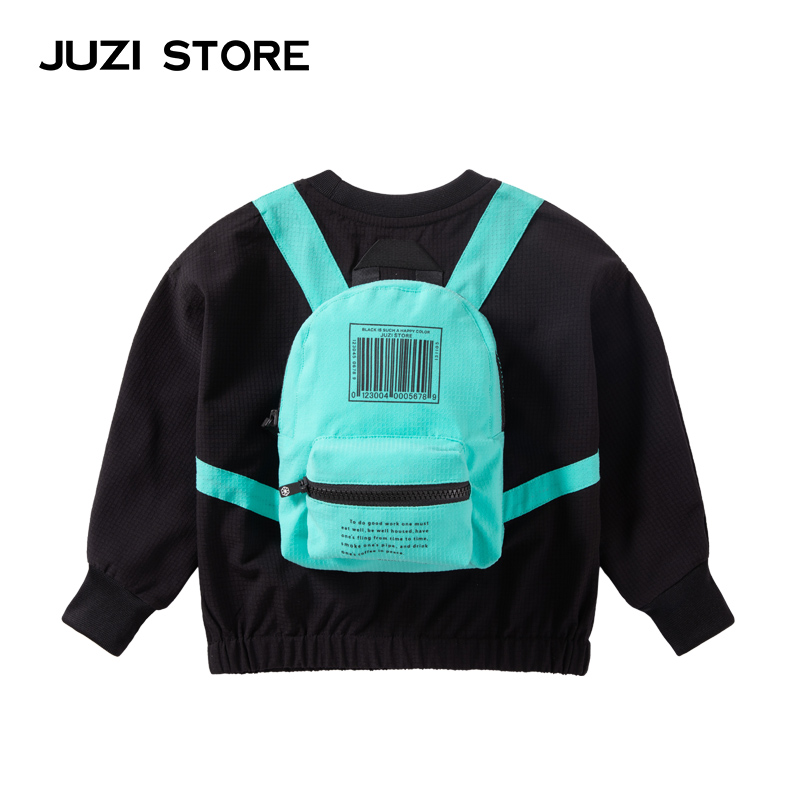 JUZI STORE童装轻薄卫衣涤纶方格书包装饰套头衫男童女童1015011