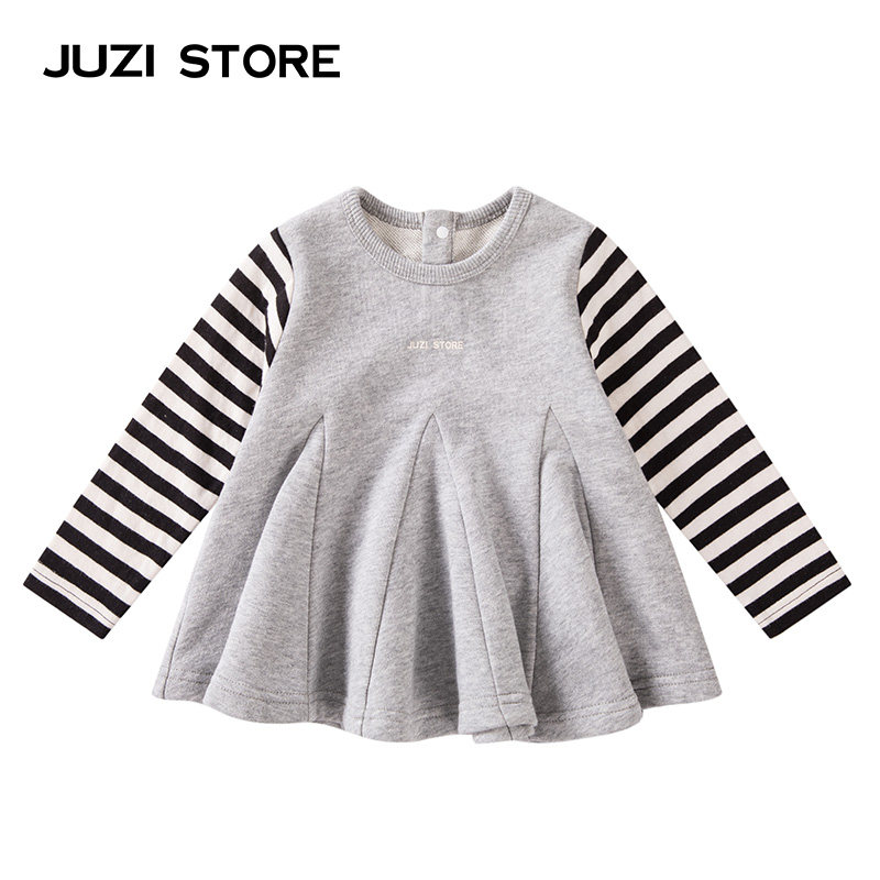 JUZI STORE童装春秋季大毛圈拼接设计套头衫长袖T恤女童1833010