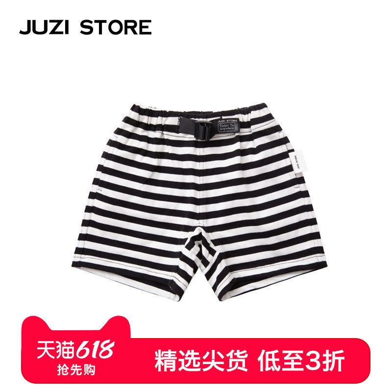 JUZI STORE童装秋季纯棉粗针条纹下装沙滩裤短裤男女童10