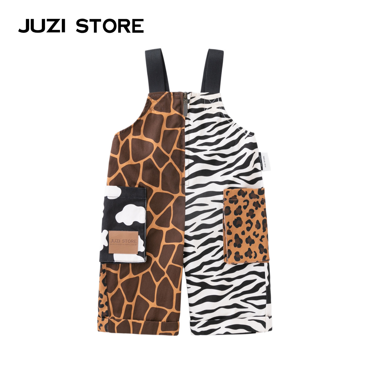 JUZI STORE童装帆布动物图案纯棉背带裤中性男女童1220