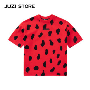 新品 JUZI STORE童装 秋季 直筒连衣裙女童1026508 粗针豹纹印花中袖