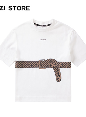 JUZI STORE童装T恤裙精梳棉错觉腰带印花短袖连衣裙女童1026519