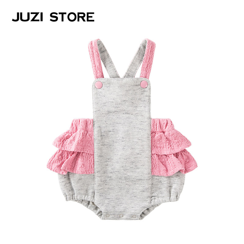 JUZI STORE童装宝宝松针毛圈花边装饰婴儿背带裤女婴童18