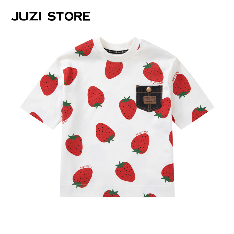 JUZI STORE童装纯棉T恤裙粗针夏日水果中袖连衣裙女童10