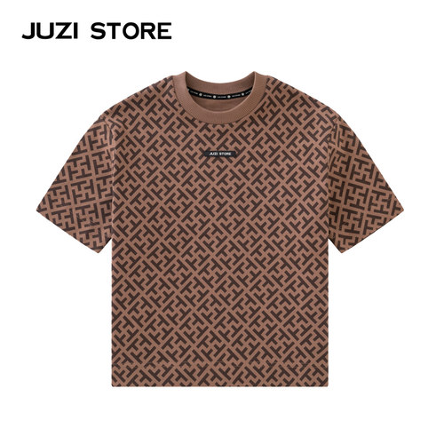 JUZISTORE复古老花短袖连衣裙
