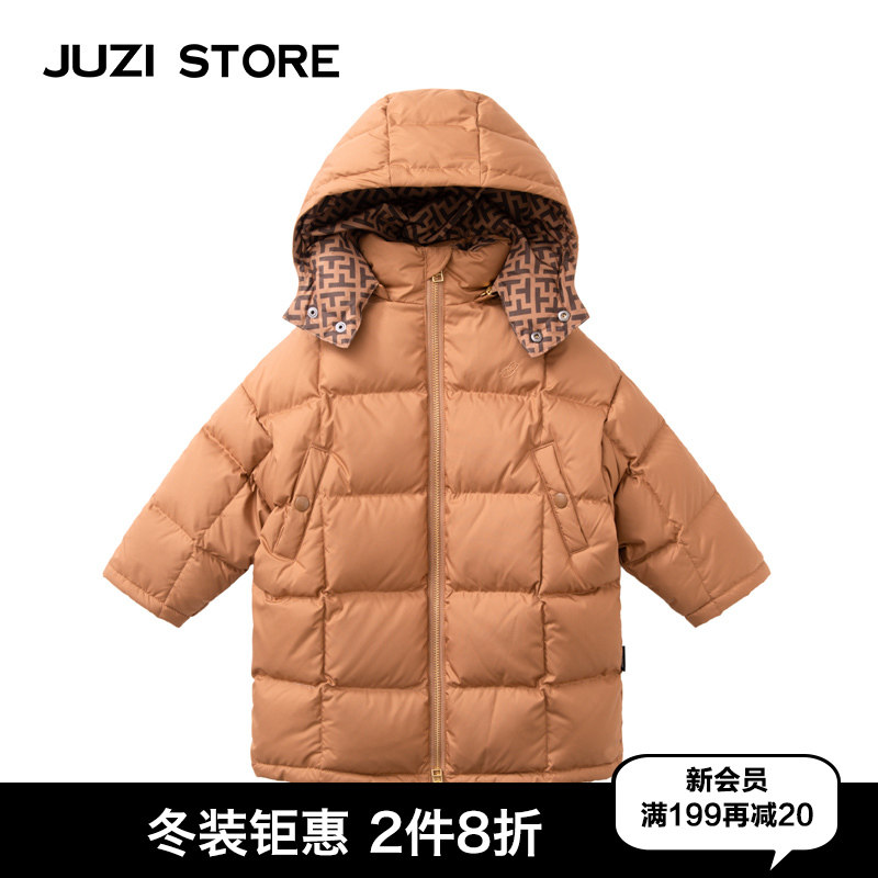 JUZI STORE童装羽绒服方格复古老花长款外套中性男童女童1241406,童装/婴儿装/亲子装,羽绒服,淘宝优惠券,粉丝福利购,淘宝优惠卷