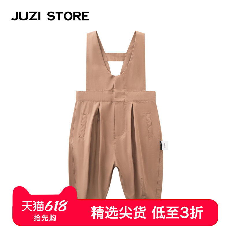 JUZI STORE童装休闲涂层平纹棉宽松下装背带裤中性男女童1