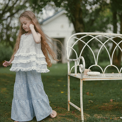 史豌豆女童甜夏浅水蓝裙裤