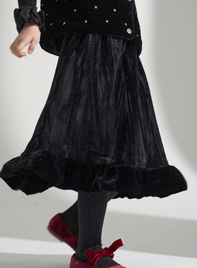 PISELLI史豌豆女童2025冬季新款儿童加厚丝绒裙子儿童洋气半身裙