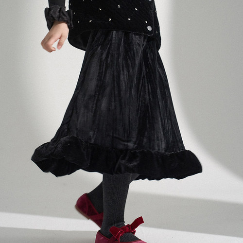 史豌豆女童立体下摆高密丝绒半裙