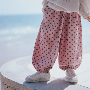 PISELLI史豌豆女童灯笼裤春季新款儿童复古波点裤中大童休闲裤子