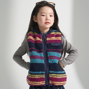 PISELLI史豌豆女童2025新款马甲儿童外穿背心彩条两面穿保暖外套
