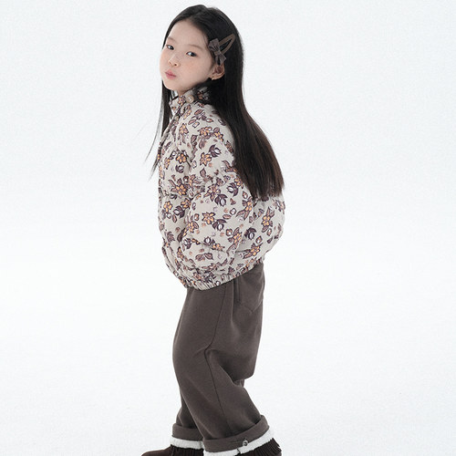 满印树棉花圆领颗粒棉服