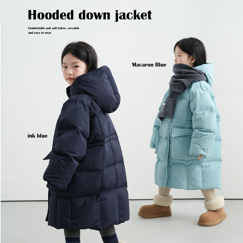 闭眼入不臃肿方格长款连帽羽绒服