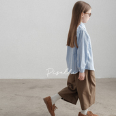 上衣 儿童衬衣宝宝长袖 PISELLI史豌豆女童蓝条纹衬衫 2025春秋新款