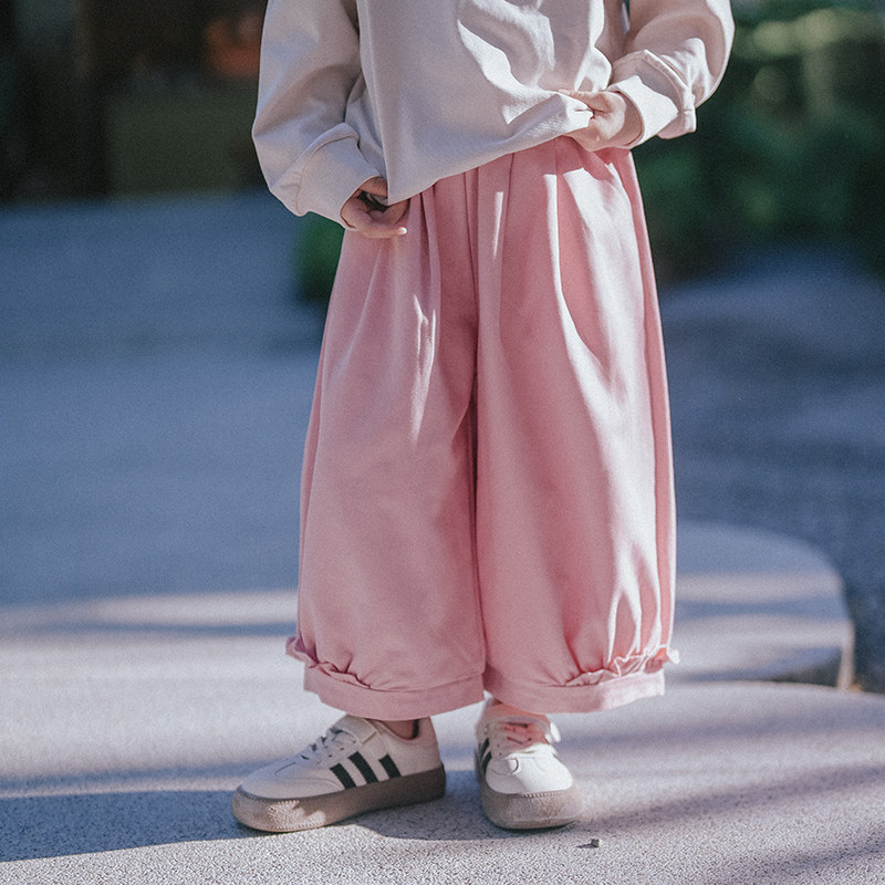史豌豆童装女童裤子2026春季新款儿童花苞腰休闲灯笼裤亲子收口裤