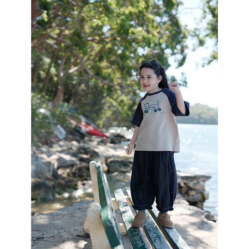 PISELLI史豌豆女童卡通印花长袖t恤2025春季新款儿童插肩袖上衣