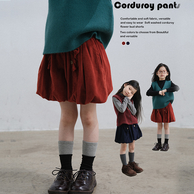 细软水洗灯芯绒花苞短裤