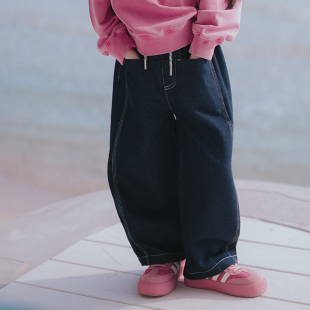 PISELLI史豌豆童装女童深色牛仔裤2026春季新款百搭亲子弯刀裤潮
