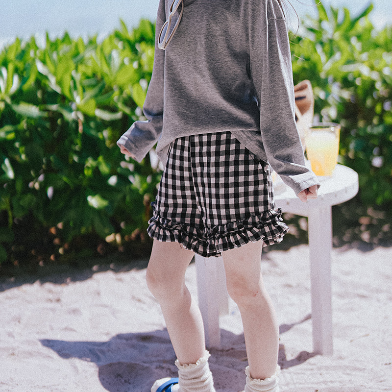 史豌豆童装女童夏装2026新款儿童格子高腰短裤儿童洋气时髦休闲裤