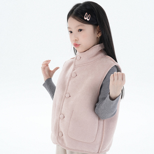 PISELLI史豌豆女童2025新款冬季双面可穿羊羔毛马甲儿童外穿背心